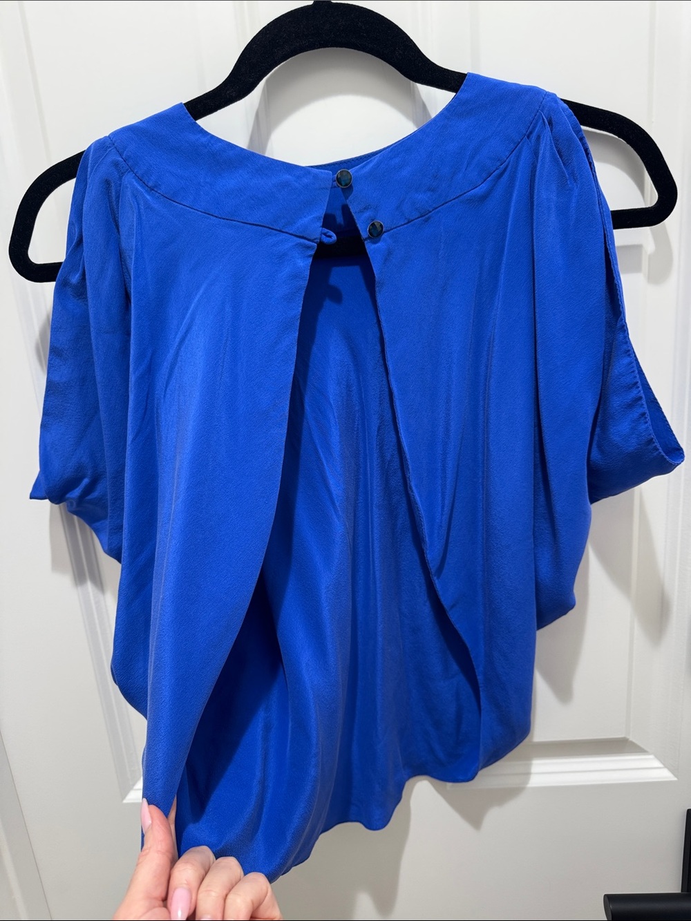 Blue backless Women's Top - Elegant Draped Style - Picture 2 of 3